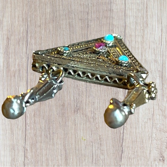 VTG Silver Pendant Middle Eastern Afghan Bedouin Tribal Triangle and Gemstones - Picture 6 of 16